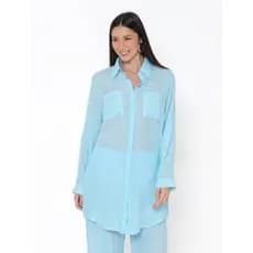 Camisa conjuntos Manga Longa com Calça Feminina Botões e Bolso na frente 8039
