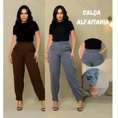 Calça Feminina Afaiataria Social estilo cenoura jogger Botão forrado, ziper na frente