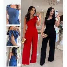 Macacão Feminino Pantalona Longo Tecido de alta qualidade duna nao transparente com bojo e bolsos