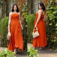 Vestido Longo Feminino elegante duna premium alça regulavel elastex nas costas Festa