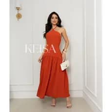 Vestido Longo Feminino Asimetrico tecido Duna amarracão no pescoso decote nas costas elastex  costas
