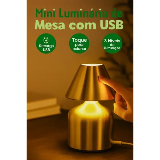Mini Luminária  Mesa escritorio decoração moderna luz noturna USB portatil recarregavel Sortida