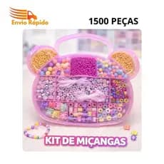 Kit 1500 peças Miçangas Coloridas Letras Variadas Infantil de Fazer Pulseiras + Maleta