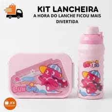 Kit Lancheira Infantil Escolar com Garrafinha Marmita Divisória Pote e Talheres Menina Escola