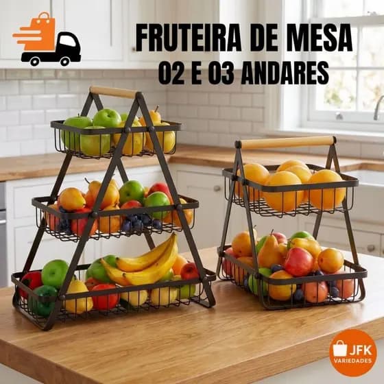 Fruteira Organizador de Mesa 2 e 3 Andares Cozinha Aramada Metal Cesto Multiuso para Frutas Ovos Alimentos Casa Prática