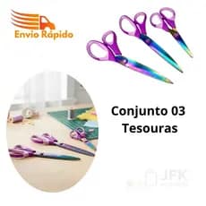 Kit 3 Tesouras Titânio Profissional  Lâmina Antiaderente Alta Resistência Afiada ,cabo de aderência confortável