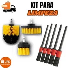 Combo Pincel limpeza automotiva detalhamento 5 peças e kit 03 escovas de Higienização- P/Furadeira e parafusadeira