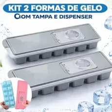Kit 2 Formas de Gelo Silicone Com Tampa Dispenser Livre BPA Não Dá Cheiro 12 CUBOS Empilhável Silicone Premium
