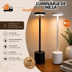 Luminária Mesa LED Touch Material Alumínio Sem Fio Cabeceira Leitura Quarto Escritório Recarregável Luxo