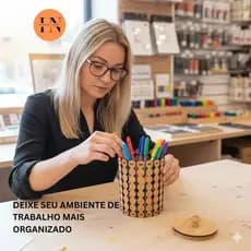 Porta-objetos em MDF com tampa removível e design vazado moderno porta caneta lapis algodão porta treco
