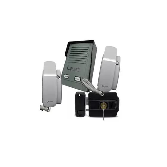 Interfone Porteiro Eletrônico Coletivo 2 Pontos Lr522 + Fechadura Elétrica Abre P/ Dentro