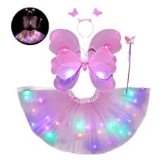 Fantasia infantil Menina rosa com Led fada bailarina Asas saia tiara