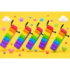 Colar Mordedor Sensorial Infantil em Silicone – Bloco de Montar Colorido, Antiestresse e Calmante