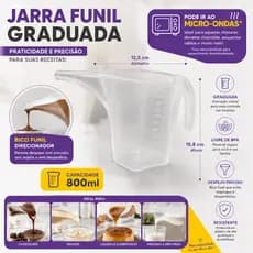 Jarra Funil Graduada Medidora de Cozinha 800 ml Plasutil