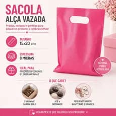 100 Sacola Plástica Alça Vazada tamanho 15x20