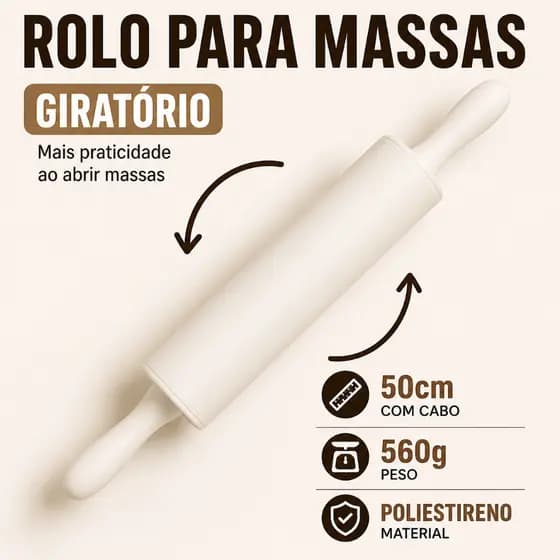 Rolo Para Massas Profissional Pesado Giratório 30cm Pizza