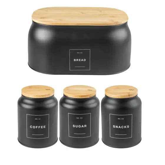 Cantinho do Café Kit Porta Pão e Latas Com Tampa de Bambu