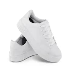 Tênis Feminino Casual Sola Alta Salto Plataforma Flat Form Ajuste Cadarço Dia a Dia