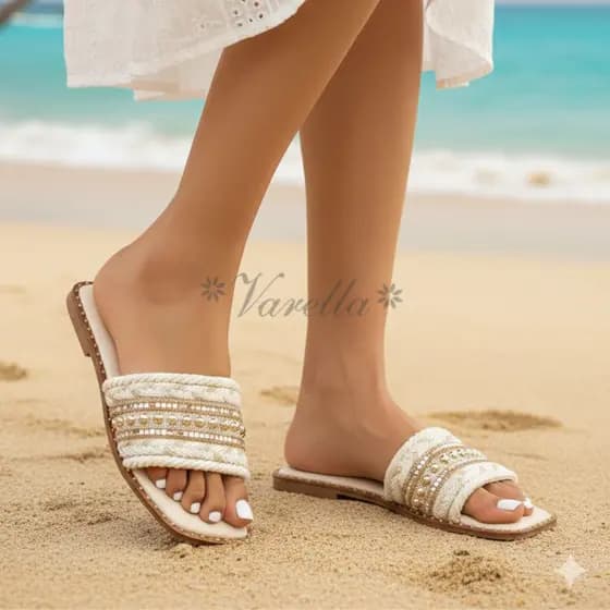 Rasteirinha Estilo Boho Chic Feminina Tecido  Artesanal Sandália Confort Bico Quadrado Marrocos Indiana