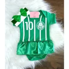 Body Bebê Tematico Palmeiras + Laço temático Mesversario