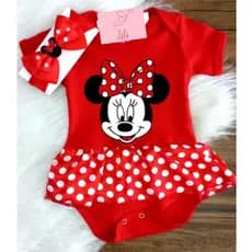Body Bebê Tematico menina Minnie + Laço temático Mesversario Fantasia