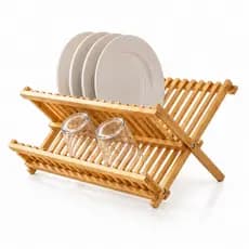 Escorredor de Louças de Bambu Natural porta pratos e copos 14 divisórias EPS-8353