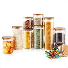Kit 9 Potes de vidro mantimentos alimentos cozinha herméticos tampa bambu Epsilon