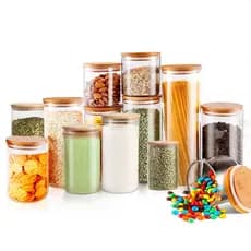 Kit 13 Potes mantimentos alimentos de vidro herméticos tampa bambu Epsilon