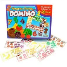 Kit com 2 Jogos Dominó de Frutas e Números 28 Peças Brinquedo Educativo Criança