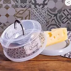 Porta Queijo Queijeira Plástico Resistente Redonda com Alça e Tampa com Rosca