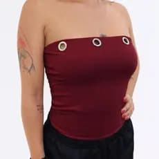 Blusa feminina Tube top com forro suplex tomara que caia detalhes em ilhós metálicos niquelado Y2K