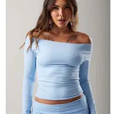 Blusa feminina Ombro a Ombro com forro  Manga Longa Básica versátil outono/inverno tendência BLACK FRIDAY