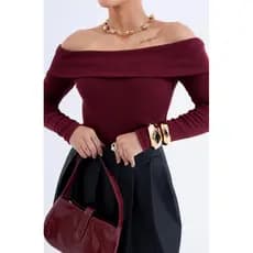 Blusa feminina ribana canelada Ombro a Ombro manga longa OUTONO/INVERNO (básica, versátil, algodão ) tendência 2025/2026