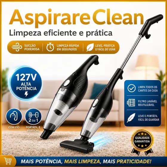 Aspirador de Pó Vertical Portátil 2 em 1 600W Filtro HEPA