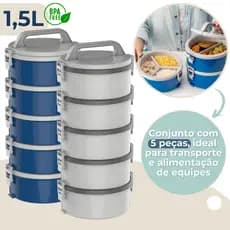 Marmita Térmica com Divisória 5 Peças com Presilhas e Alça Soprano