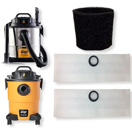 3 Saco Descartável + Filtro Permanente para Aspirador de Pó Wap GTW 20 / GTW Inox 20