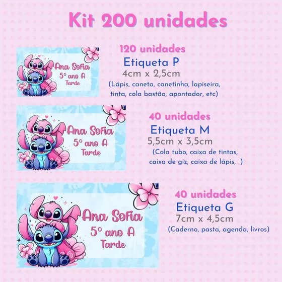 Etiquetas Escolares Stitch e Angel Azul | Volta às Aulas | Material Escolar | Etiqueta para Lápis Caneta Caderno