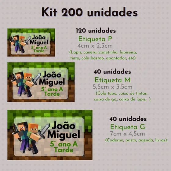 Etiquetas Escolares Minecraft | Volta às Aulas | Material Escolar | Etiqueta para Lápis Caneta Caderno