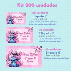 Etiquetas Escolares Stitch e Angel Rosa | Volta às Aulas | Material Escolar | Etiqueta para Lápis Caneta Caderno