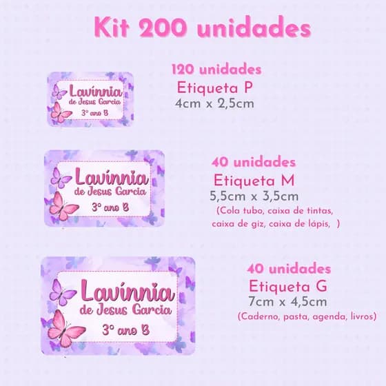 Etiquetas Escolares Borboleta | Volta às Aulas | Material Escolar | Etiqueta para Lápis Caneta Caderno