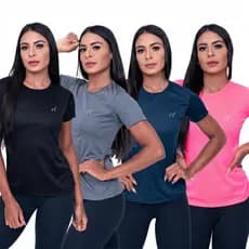 Kit 4 Camiseta Dry Fit  Feminina Parvori Academia Treino Esportes Corrida Crossfit