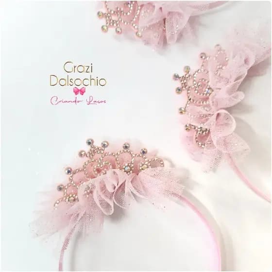Tiara Coroa Princesa tule rosa