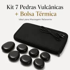 Kit 7 Pedras Quentes Vulcânicas para Massagem Corporal Relaxante + Bolsa Aquecedora Profissional para Alívio de Tensões