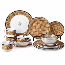Jogo de Jantar 24 Peças Melamina Premium Pratos Copos Resistente Completo Mesa Posta Luxo