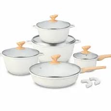 Jogo de Panelas 5 Peças Cerâmica Premium Antiaderente Não Gruda Indução Gás + 2 Suportes Silicone