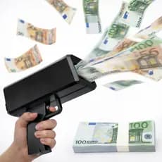 Lançador de Dinheiro de Brinquedo Rosa e Preto Com Notas de Papel – Money Gun Elétrica para Festa