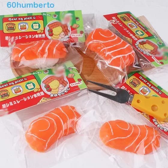HUMBERTO Simulado Brinquedos De Aperto De Frutas , Brinquedo De Descompressão De Pitada TPR De Salmão Sensorial 3D Carto