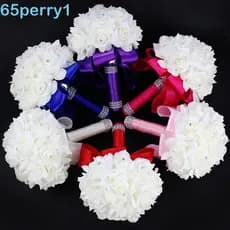 PERRY1 Buquê De Casamento Nupcial , Flores De Rosa De Cetim Romântico , Flor PE Artificial
