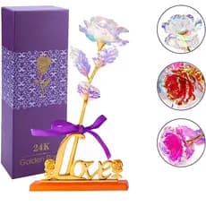 Rosa Brilhante Flor Artificial 24k Folha Buquê De Luz Led Para O Dia Dos Namorados Das Mães Presente De Aniversário Plástico Flores Falsas