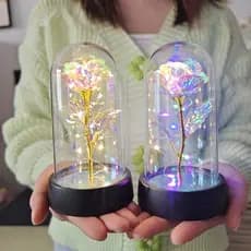 LED Galaxy Rose Eterna Flor Artificial Rosa Com Luz Em Sombra De Vidro Plástico Caixa De Presente De Dia Dos Namorados